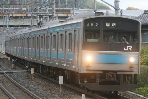 【JR西】205系ヒネK801編成 宮原総合運転所へ回送を島本駅で撮影した写真