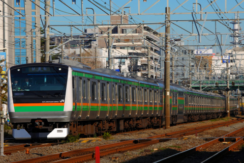 【JR東】E231系1000番代・E233系3000番代 併結試運転（21日）を藤沢～辻堂で撮影した写真