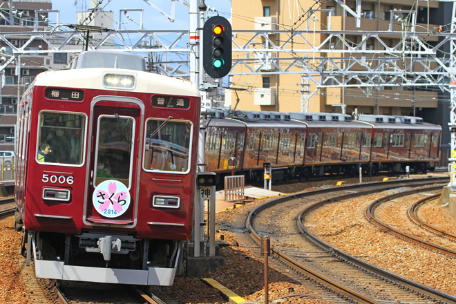 【阪急】「さくら」ヘッドマーク掲出を中津駅で撮影した写真