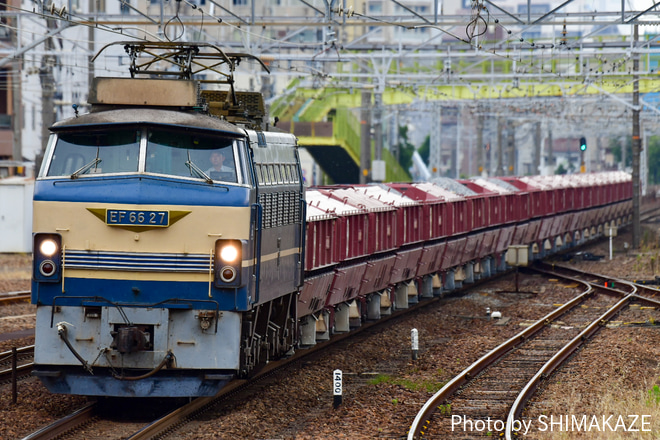 【JR貨】EF66-27:5780レ(赤ホキ)(6/25)を熱田駅で撮影した写真
