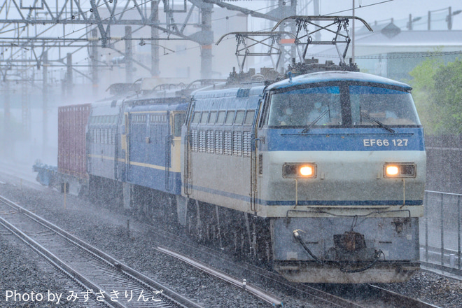 【JR貨】EF65-2085、EF66-27、コキ104が京都鉄道博物館へを桂川駅で撮影した写真
