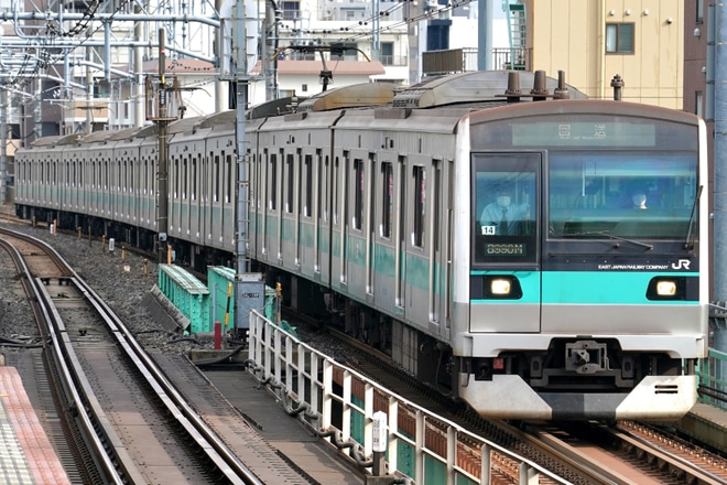 【JR東】E233系マト14編成東京総合車両センター入場回送を三河島駅で撮影した写真