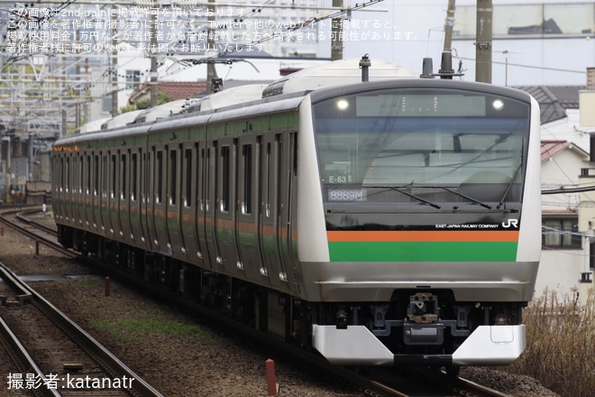 【JR東】E233系E-63編成東京総合車両センター出場を西大井駅で撮影した写真