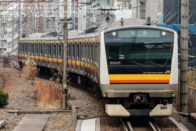 【JR東】E233系ナハN1編成東京総合車両センター入場回送を恵比寿駅で撮影した写真