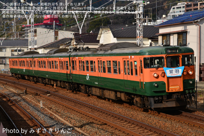 【JR西】「湘南色 115 系車両 リバイバル急行『鷲羽』特別運行ミニツアー」の送り込み回送を須磨駅で撮影した写真