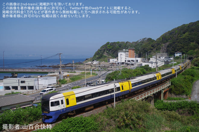 【JR東】255系Be-01編成使用の特急「新宿さざなみ1号・4号」 運行を竹岡～浜金谷間で撮影した写真