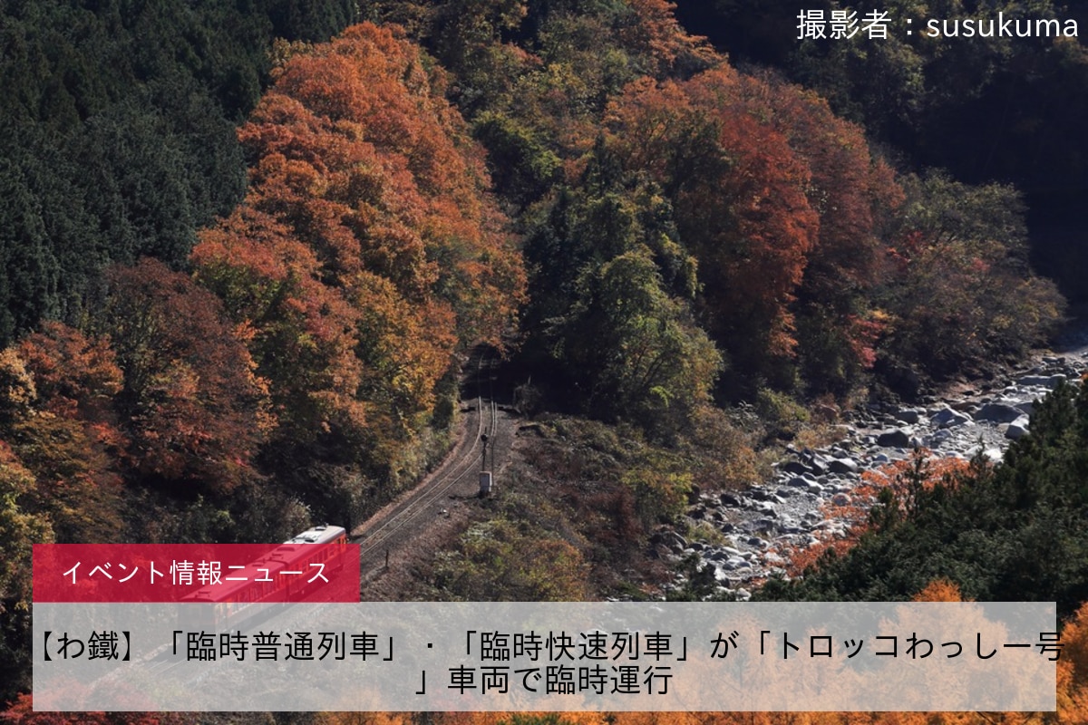 【わ鐵】「臨時普通列車」・「臨時快速列車」が「トロッコわっしー号」車両で臨時運行