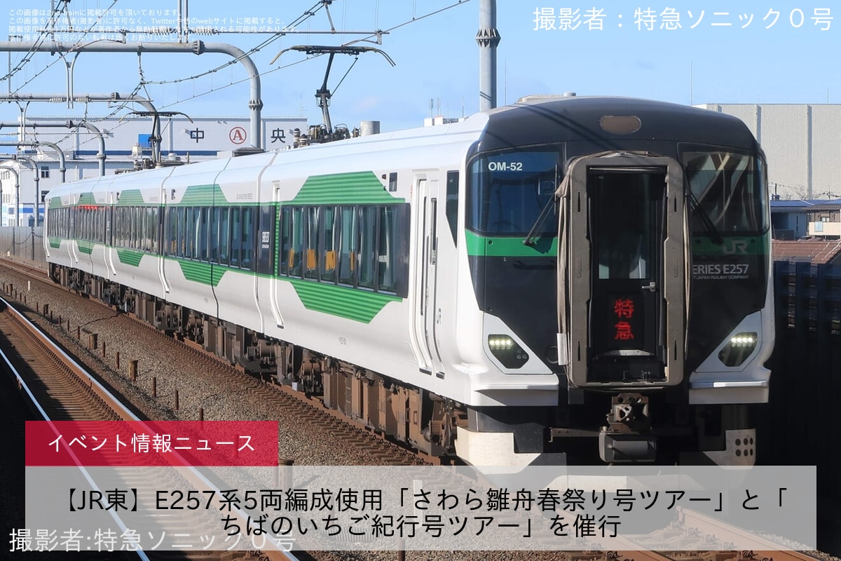 【JR東】E257系5両編成使用「さわら雛舟春祭り号ツアー」と「ちばのいちご紀行号ツアー」を催行