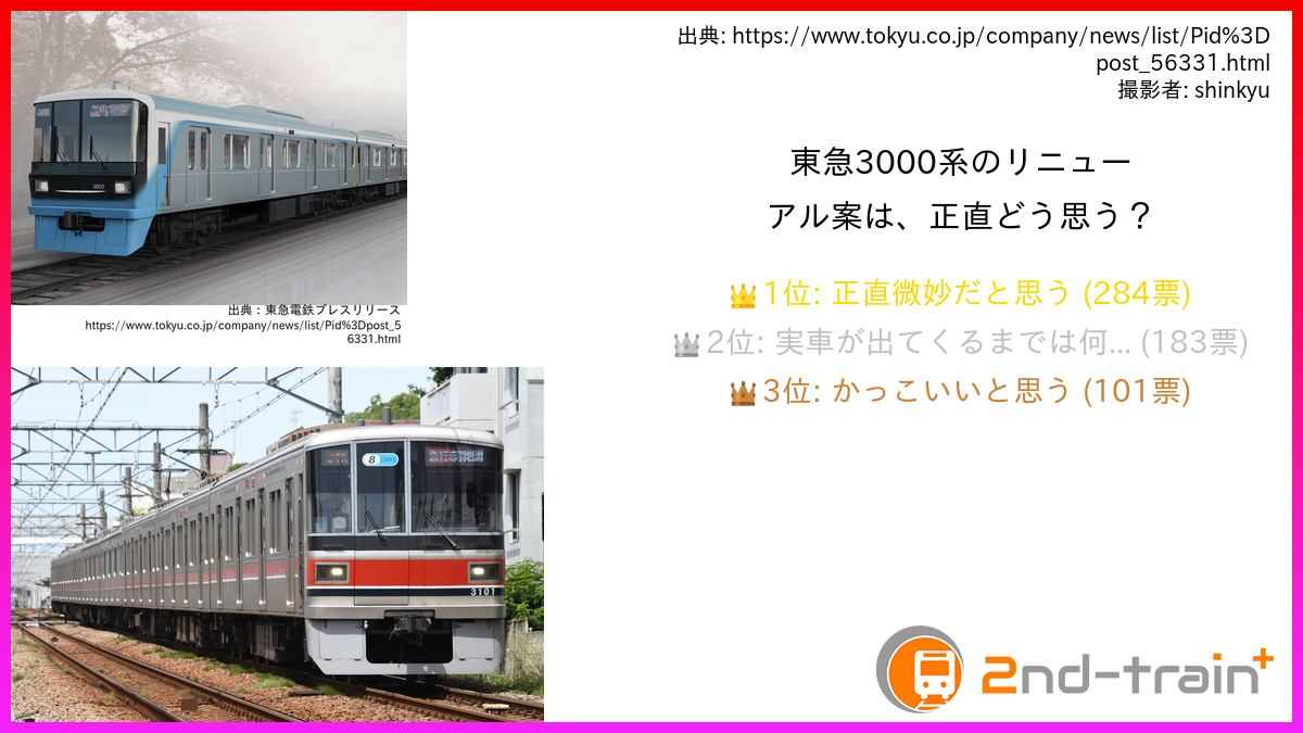 東急3000系のリニューアル案は、正直どう思う？