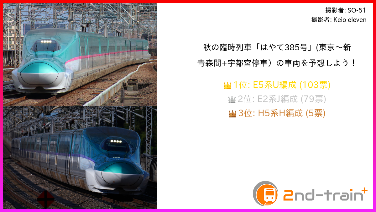 秋の臨時列車「はやて385号」(東京〜新青森間+宇都宮停車）の車両を予想しよう！