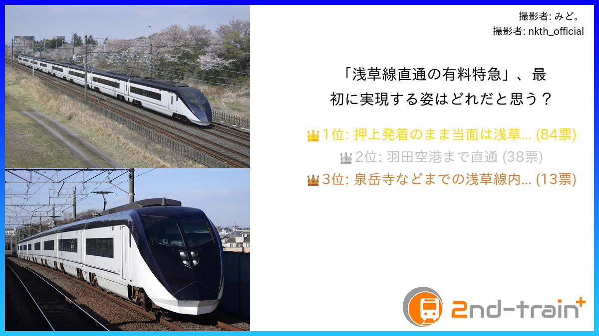 「浅草線直通の有料特急」、最初に実現する姿はどれだと思う？