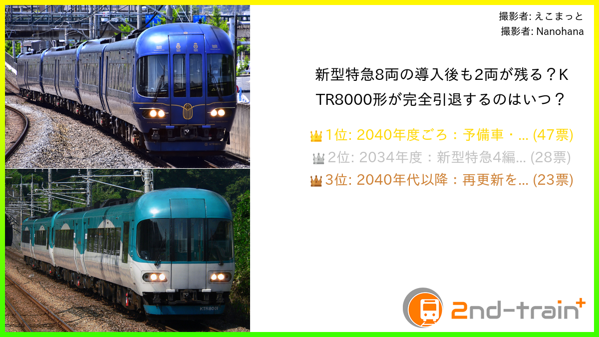 新型特急8両の導入後も2両が残る?KTR8000形が完全引退するのはいつ?