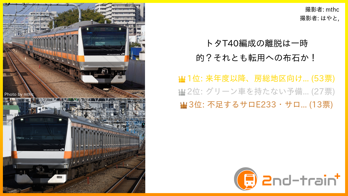 トタT40編成の離脱は一時的?それとも転用への布石か!
