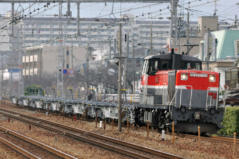 【JR貨】コキ107形(6両) 甲種輸送を立花駅で撮影した写真