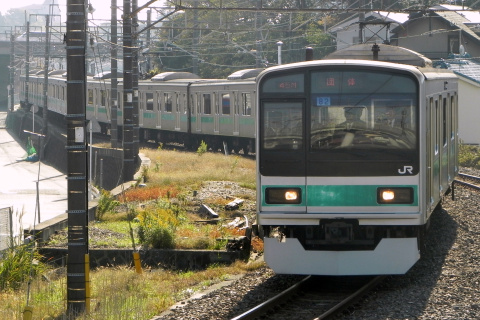 【JR東】209系マト82編成使用 団体臨時列車運転を松戸車両センター～松戸間で撮影した写真