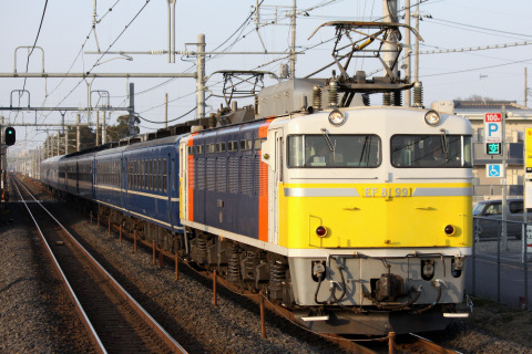 【JR東】EF81-99＋24系4両＋12系5両使用の乗務員訓練を新白岡駅で撮影した写真