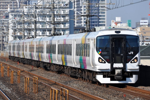 【JR東】快速「成田山初詣やまなし」号 運転を下総中山駅で撮影した写真