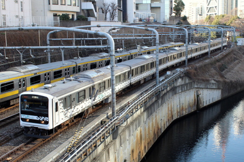 【JR東】209系『MUE-Train』中央快速線試運転を水道橋～御茶ノ水で撮影した写真