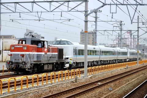 【JR西】特急「くろしお」用287系3両2編成 甲種輸送および試運転を鷹取駅で撮影した写真