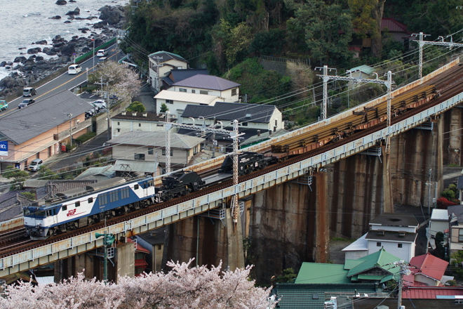 【JR貨】新幹線用レール輸送運転を根府川～早川間で撮影した写真