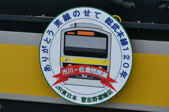 【JR東】E231系B28編成に開業120周年HMを平井駅で撮影した写真
