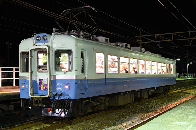 【伊豆急】100系クモハ103 アジアンビール電車を片瀬白田駅で撮影した写真