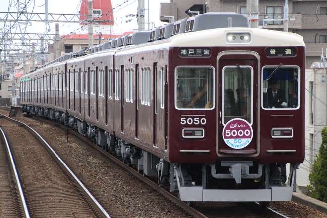 【阪急】5000系車両誕生50周年記念列車運行開始を夙川駅で撮影した写真