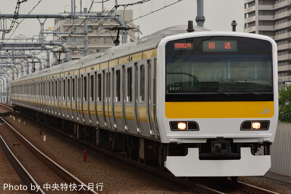 【JR東】E231系500番台ミツA517編成所属先へ回送の拡大写真