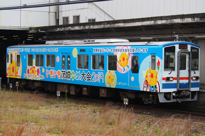 【関鉄】キハ5002に「いきいき茨城ゆめ大会」ラッピング運転中を取手駅で撮影した写真