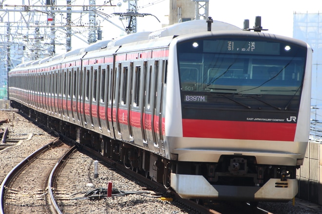 【JR東】E233系ケヨ501編成 東京総合車両センター出場を市川駅で撮影した写真