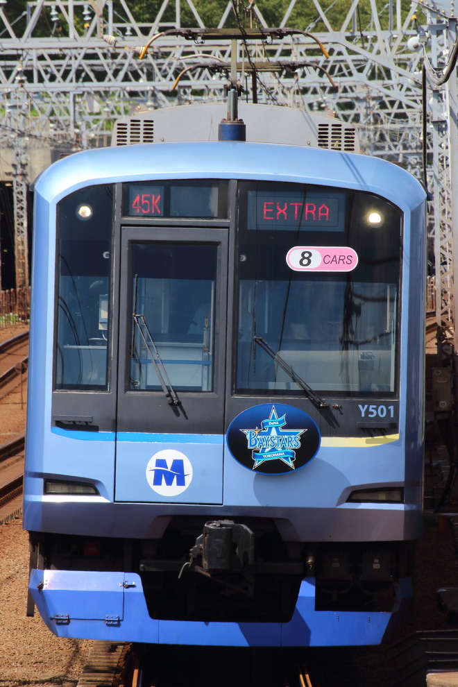 【横高】「ベイスターズトレイン ビクトリー号」使用の貸切列車運転を多摩川駅で撮影した写真