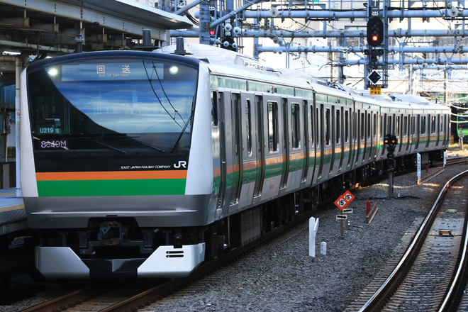 【JR東】E233系ヤマU219編成 東京総合車両センター出場を大崎駅で撮影した写真