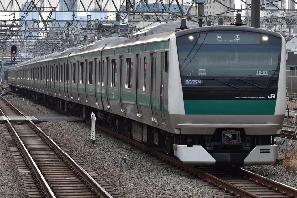 【JR東】E233系ハエ123編成東京総合車両センター出場回送の拡大写真