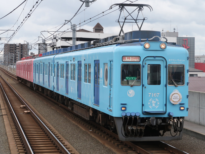 【南海】めでたいでんしゃ「さち」「かい」新婚旅行列車を松ノ浜駅で撮影した写真