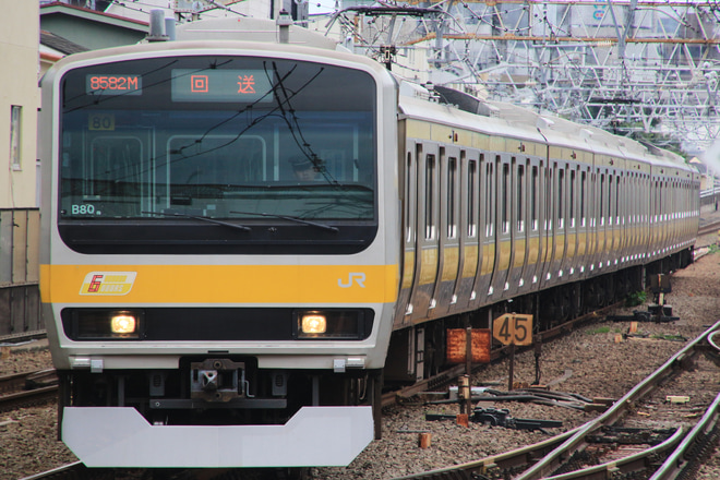 【JR東】E231系B80編成車輪転削出場を三鷹駅で撮影した写真
