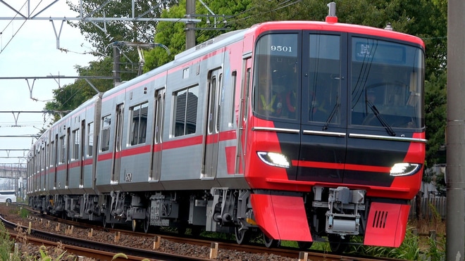 【名鉄】新型車両9500系9501F犬山線で試運転を不明で撮影した写真