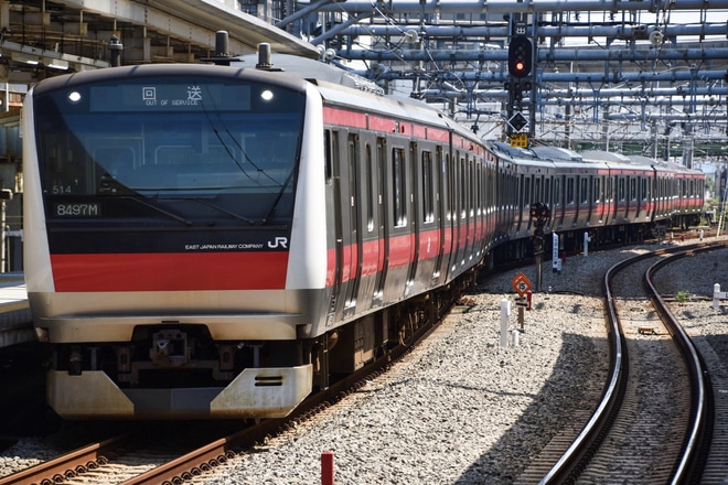 【JR東】E233系ケヨ514編成 東京総合車両センター出場を大崎駅で撮影した写真