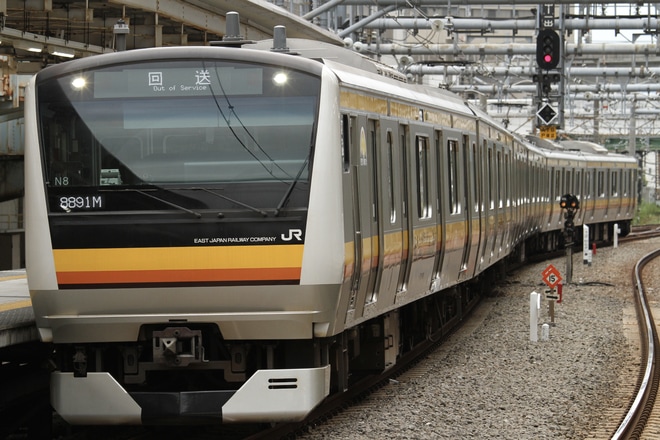 【JR東】E233系ナハN8編成 東京総合車両センター入場を大崎駅で撮影した写真