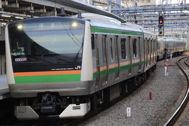 【JR東】E233系E-13編成東京総合車両センター出場を大崎駅で撮影した写真