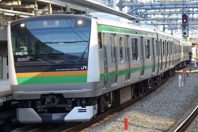 【JR東】E233系E-60編成東京総合車両センター出場を大崎駅で撮影した写真