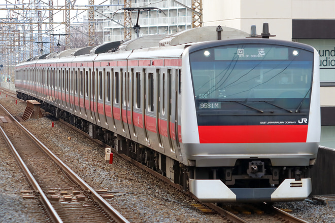 【JR東】E233系ケヨ502編成 長野総合車両センター出場を新松戸駅で撮影した写真
