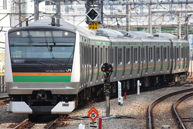 【JR東】E233系コツE-56編成東京総合車両センター出場回送を大崎駅で撮影した写真