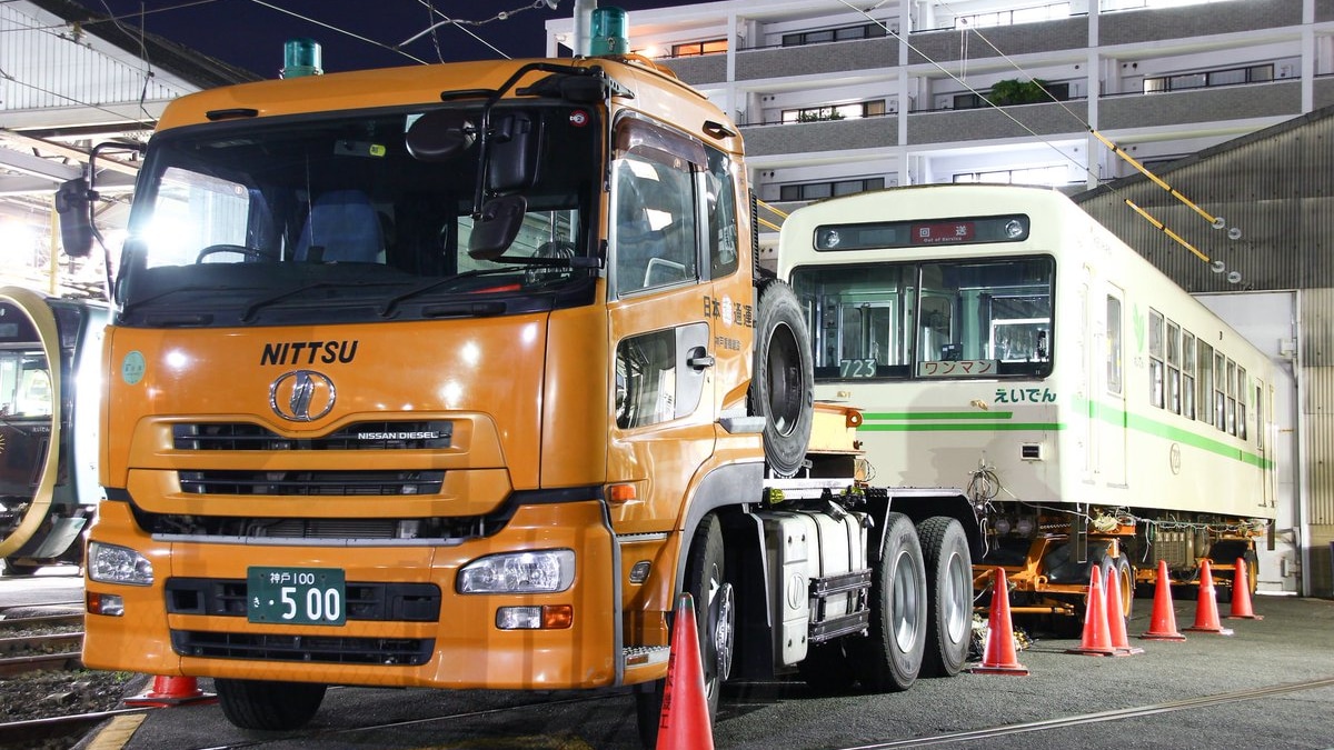 叡電 デオ7形723号が阪神車両メンテナンスへ陸送 2nd Train鉄道ニュース