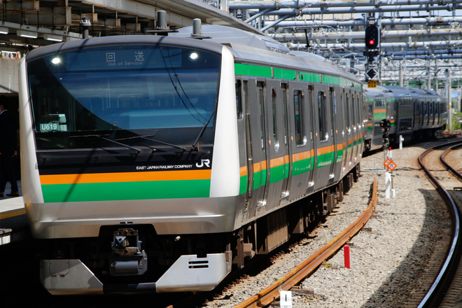 【JR東】E233系U619編成東京総合車両センター出場回送を大崎駅で撮影した写真