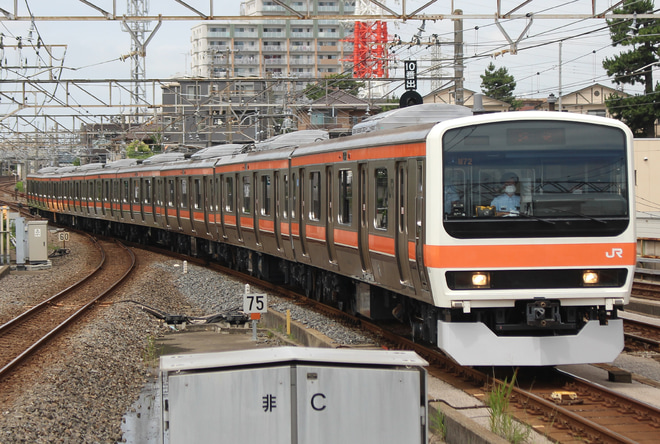 【JR東】209系M72編成大宮総合車両センター出場回送を西船橋駅で撮影した写真