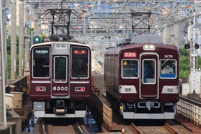 【能勢電】3100系3170F正雀工場出場試運転を茨木市駅で撮影した写真