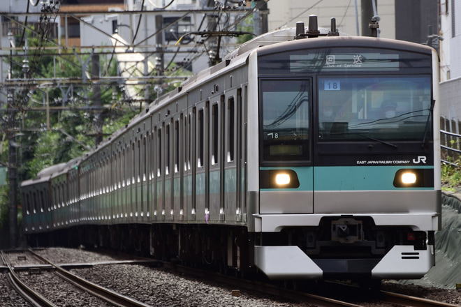 【JR東】E233系マト18編成TASC確認試運転で小田急新宿へを南新宿～参宮橋間で撮影した写真