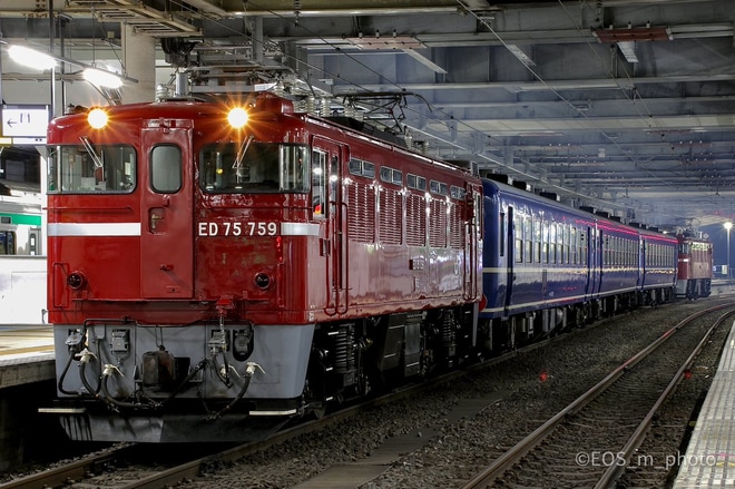 【JR東】ED75-759、ED75-757プッシュプルで12系の回送を仙台駅で撮影した写真