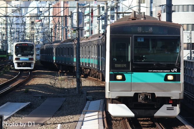 【JR東】E233系マト1編成東京総合車両センター入場回送を恵比寿駅で撮影した写真