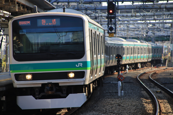【JR東】E231系マト115編成東京総合車両センター出場回送を大崎駅で撮影した写真